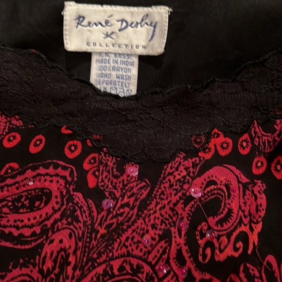 Vintage René Derhy Black & Red Cami with sequins & lace trim Size M #B63 - Picture 5 of 6
